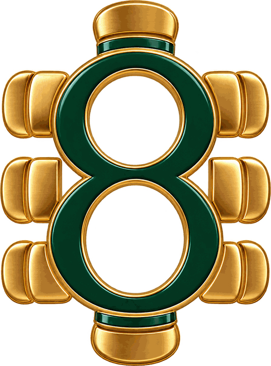Emblema de MESA PARA 8: el número 8 como una mesa con ocho asientos